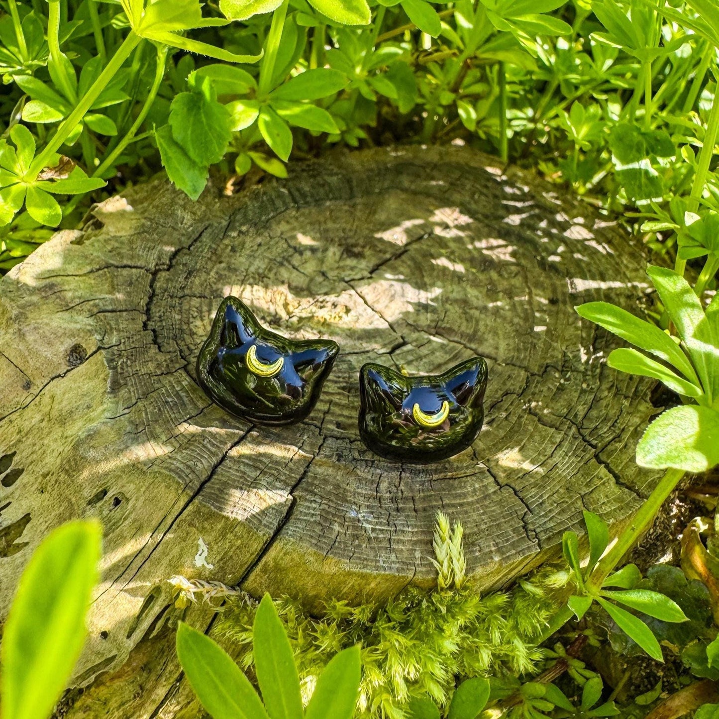 Niedliche Katzen-Ohrstecker mit Sichelmond - magisches Schmuckstück für Katzenliebhaber 🐾