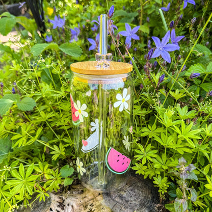 Trinkglas mit Melonen und weißen Blümchen - für die fruchtig-süße Erfrischung 🍉🌼