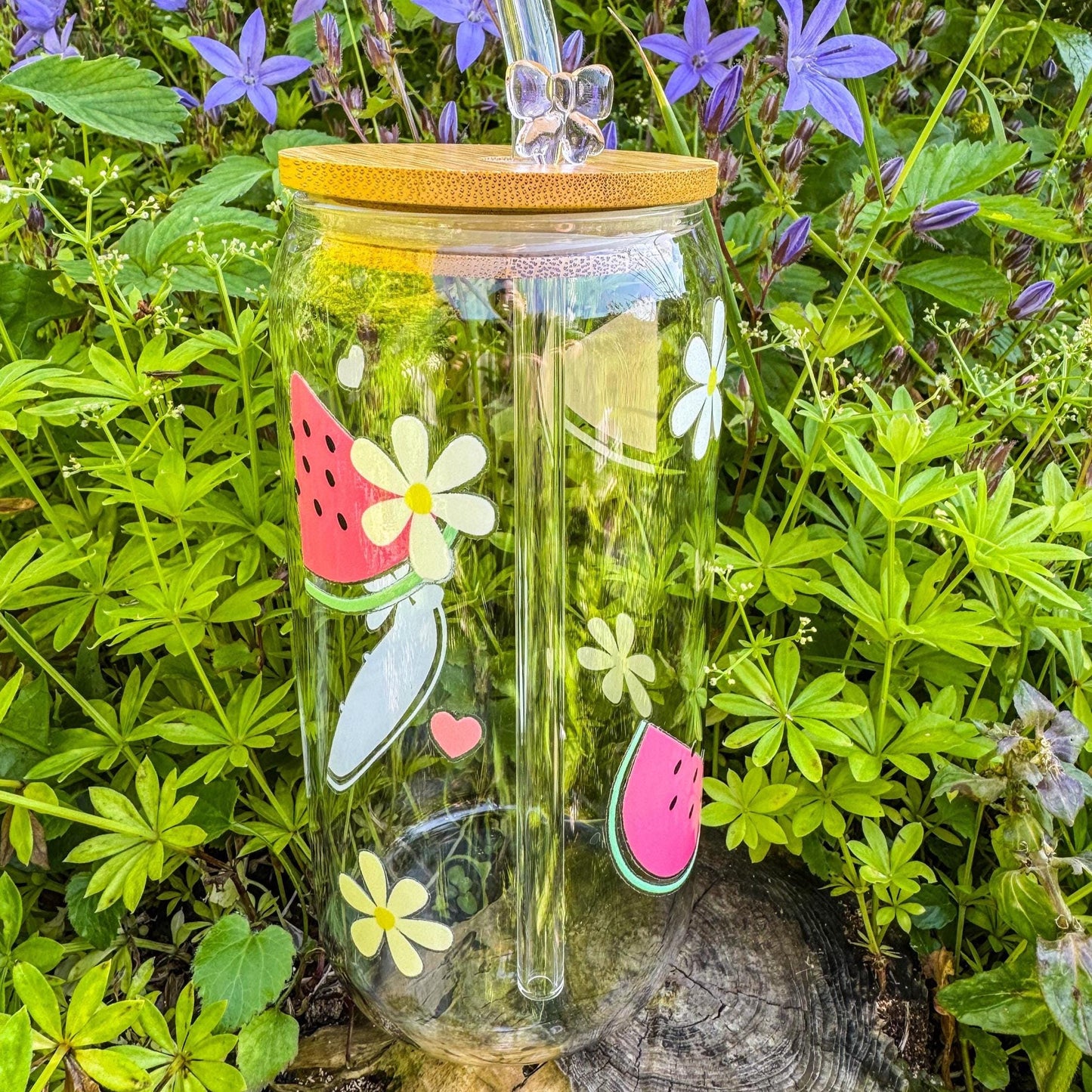 Trinkglas mit Melonen und weißen Blümchen - für die fruchtig-süße Erfrischung 🍉🌼