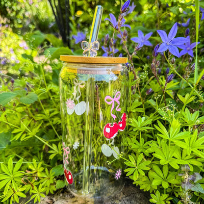 Trinkglas mit Kirschen und rosa Schleifen - für die fruchtig-süße Erfrischung 🍒🎀
