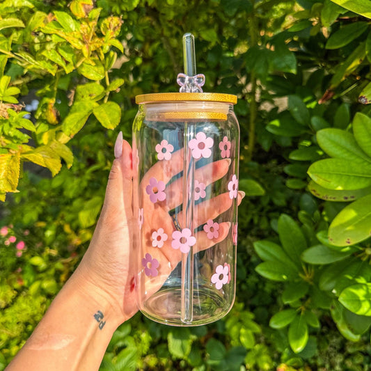 Trinkglas mit rosa Blümchen - für die süße Erfrischung 🌸