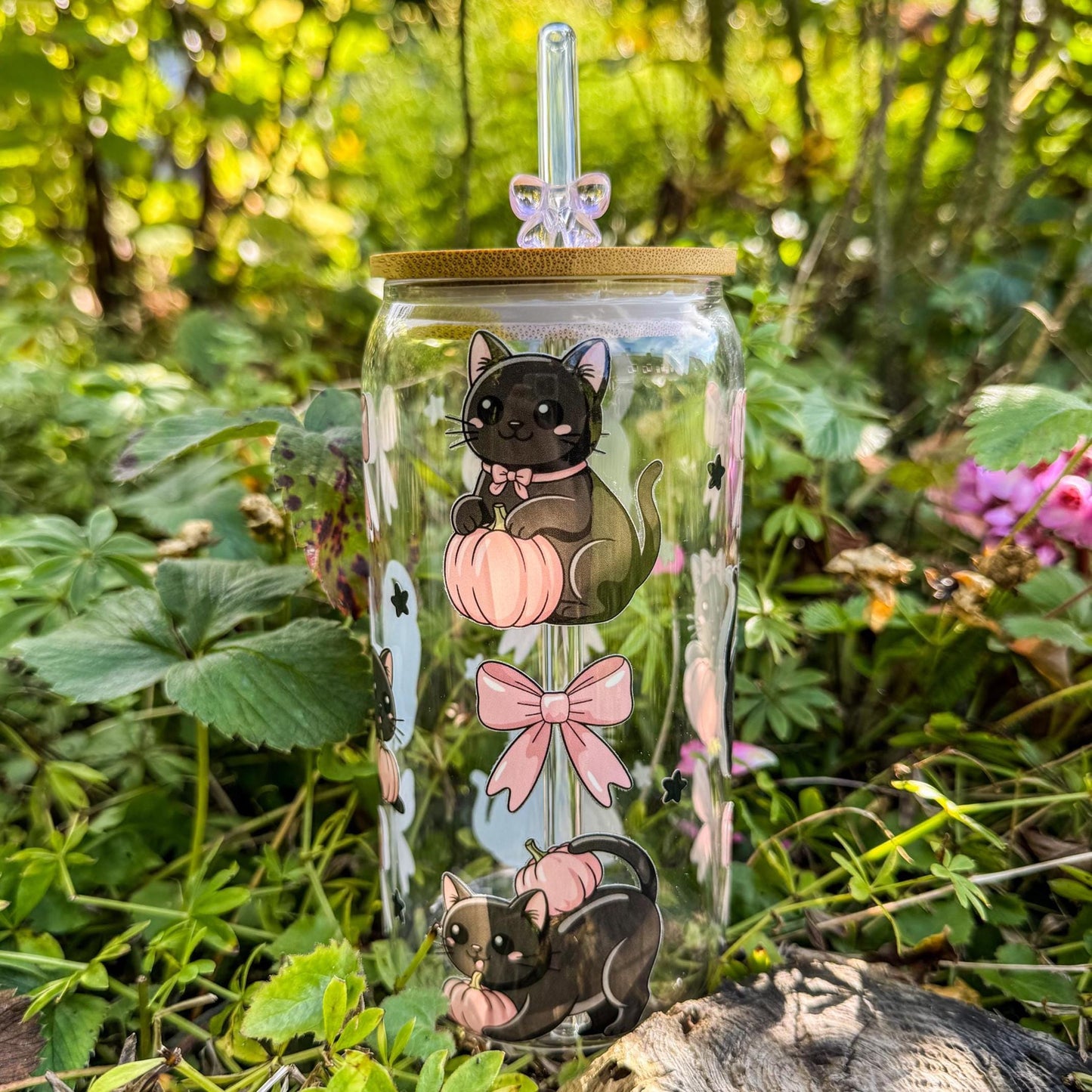 Trinkglas mit schwarzen Kätzchen - für gemütliche Herbsttage 🐈🎀