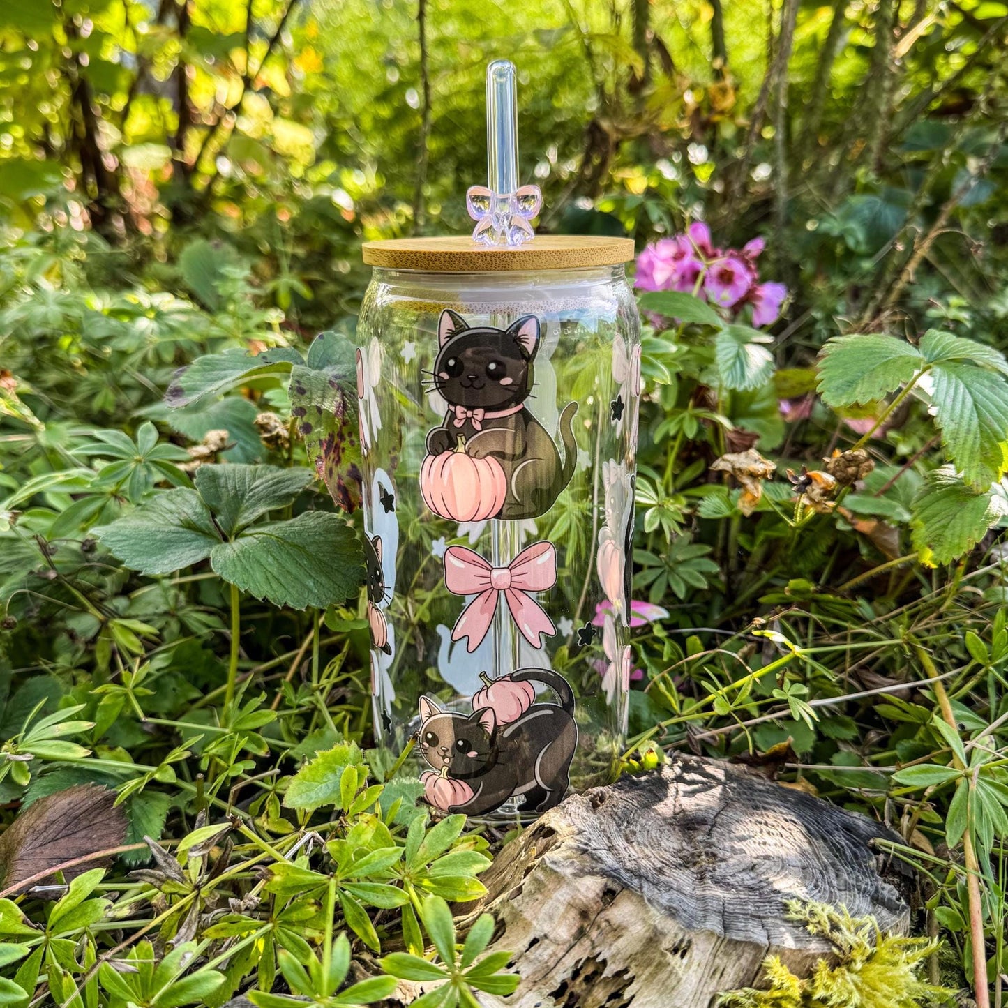 Trinkglas mit schwarzen Kätzchen - für gemütliche Herbsttage 🐈🎀