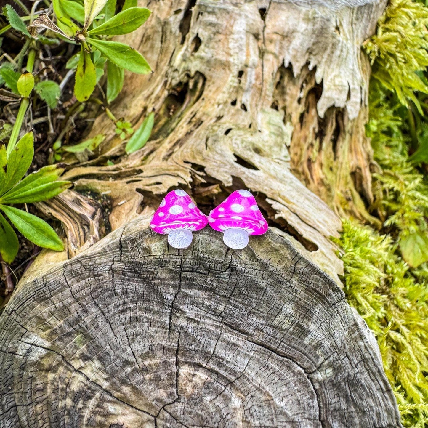 Niedliche Pilz-Ohrstecker - Handgefertigtes Schmuckstück mit kleinen Pilzen 🍄🌿