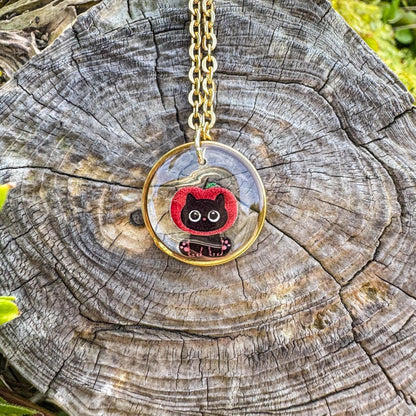 Katzen-Apfel-Anhänger - Handgemachtes Schmuckstück mit Apfel-Katze 🍎🐱