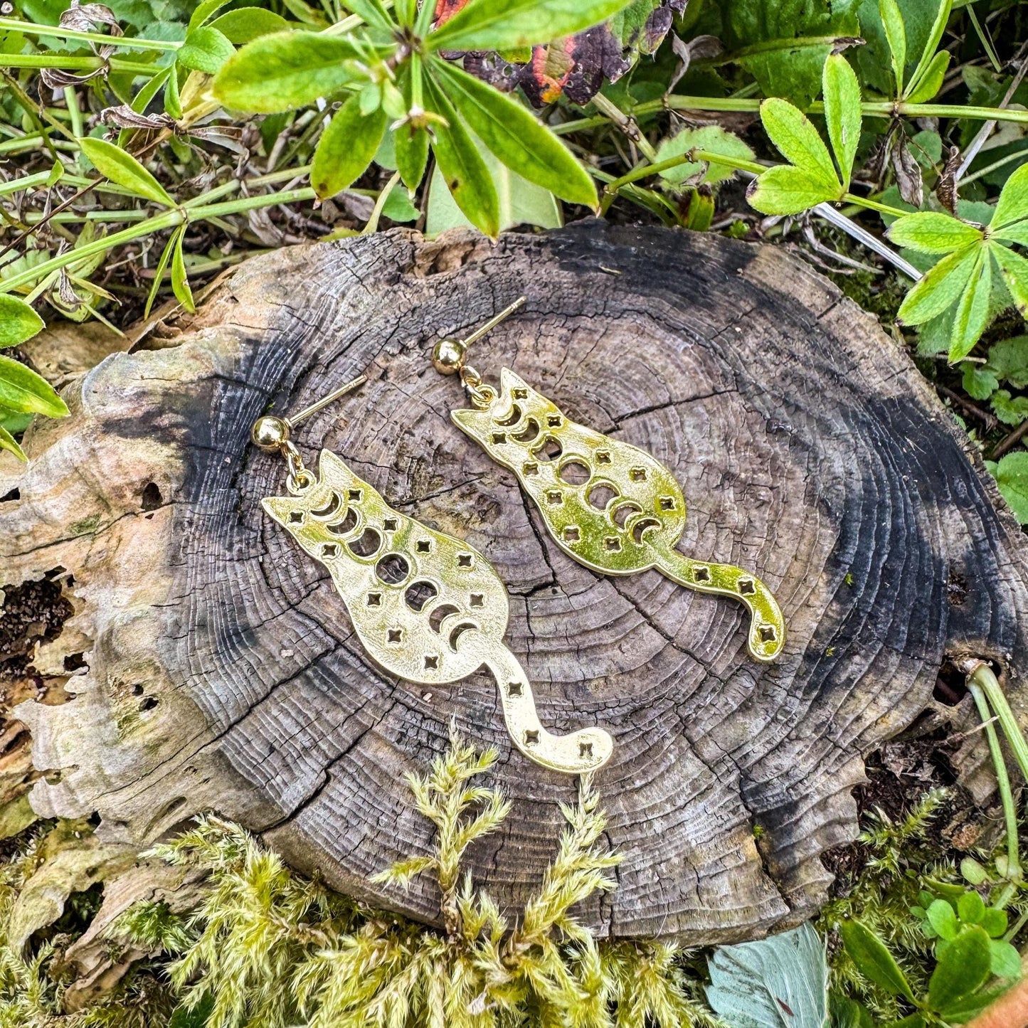 Zauberhafte Katzen-Ohrringe - Magisches Schmuckstück mit Katze und Mondzyklus 🐱✨