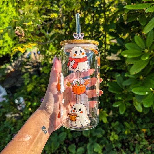 Trinkglas mit kleinen Herbstgeistern - für gemütliche Herbsttage 👻🎃