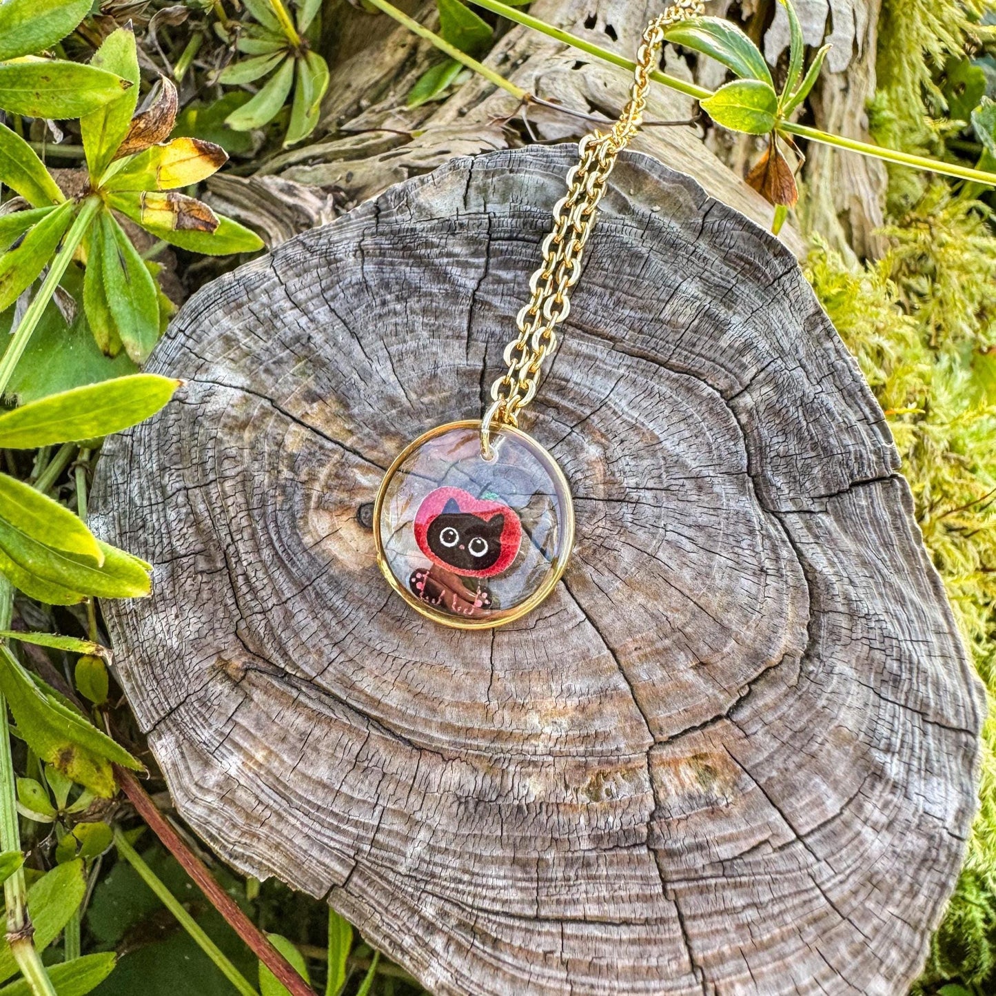 Katzen-Apfel-Anhänger - Handgemachtes Schmuckstück mit Apfel-Katze 🍎🐱