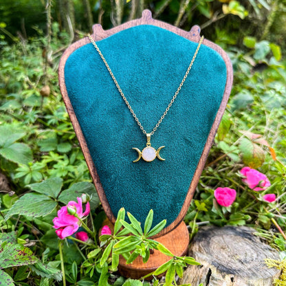 Dreifach-Mond-Anhänger mit Edelstein - Magisches Schmuckstück mit natürlichem Rosenquarz 🩷✨