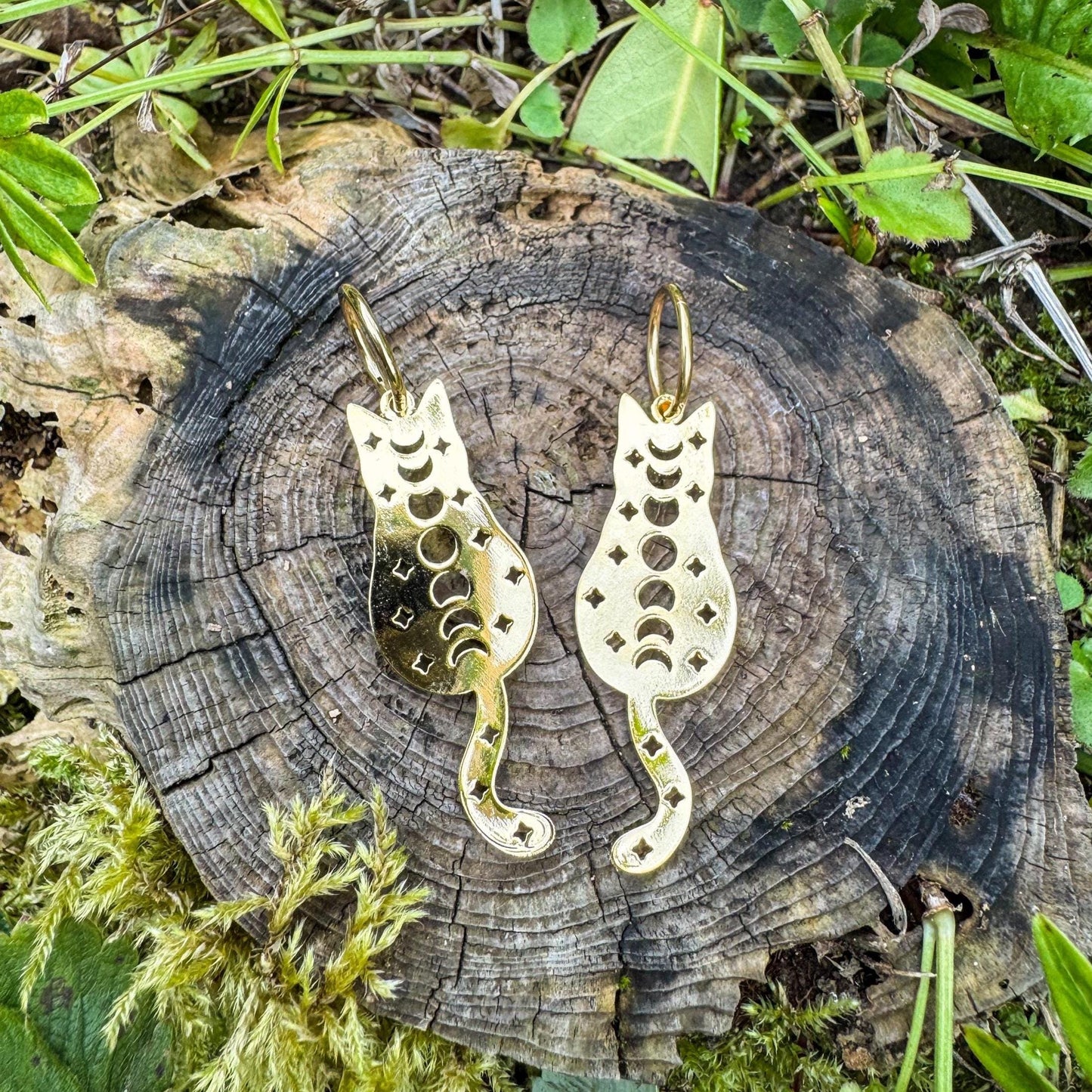 Zauberhafte Katzen-Ohrringe - Magisches Schmuckstück mit Katze und Mondzyklus 🐱✨